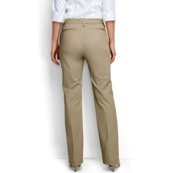 NWT LANDS' END CURVY FIT PLAIN FRONT BOOT CUT CHINO PANTS DESERT KHAKI 0 - Picture 2 of 16